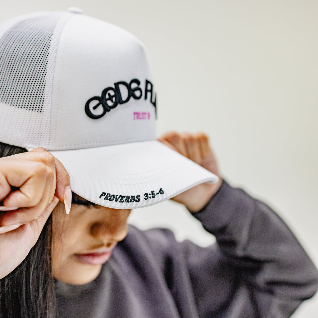 God's Plan Trucker Hat White